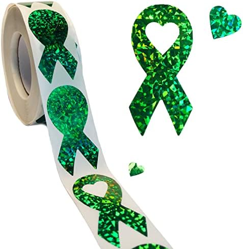 500 Парчиња Сјај Зелена Лента Налепница Рефус Ментално Здравје Свест Лента Налепници Рак На Црниот Дроб Церебрална Парализа Органи
