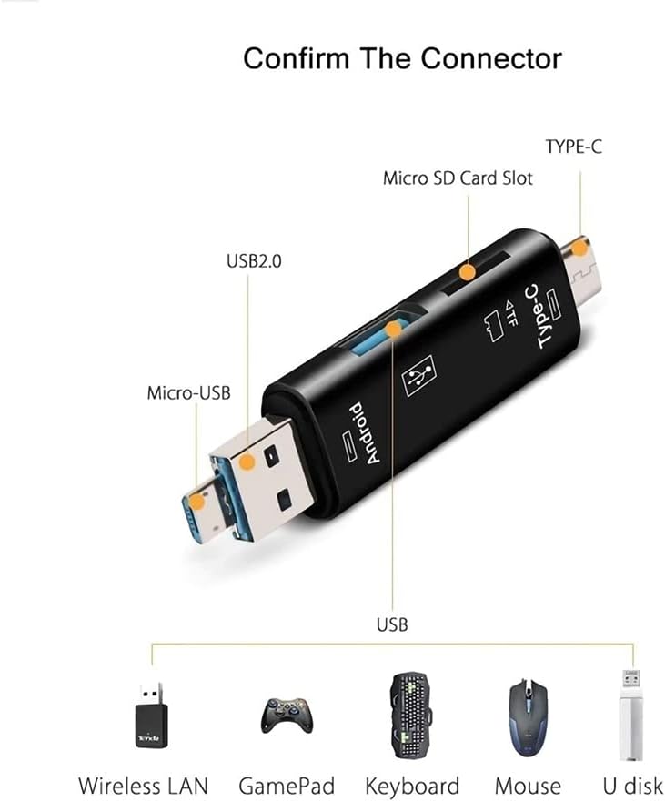 ВОЛТ+ 5 во 1 Мултифункционален Читач На Картички Компатибилен Со Xiaomi Mi Note 2 има USB Тип-C/ MicroUSB/ Tf/ USB 2.0/ Sd Читач