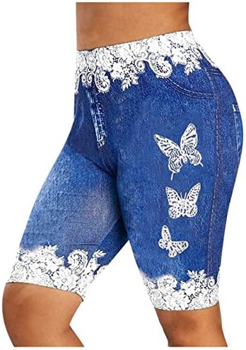 Бермуда шорцеви за жени со високи половини, цветни печатени Jeanан кратки плус големина Капри јога шорцеви за тренинзи со џеб