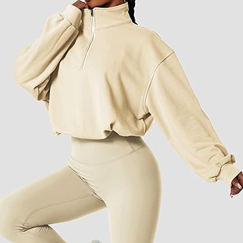 Сеелуна женски полу -зип исечени џемпери руно стојат јака со долг ракав солиден пуловер атлетски врвови на врвови