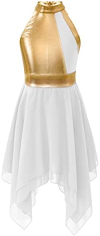 Агоки Девојки девојки сјајни метални пофалби танцувачки фустан без ракави во боја литургиско работно место лирски танцов костум танцувачка облека