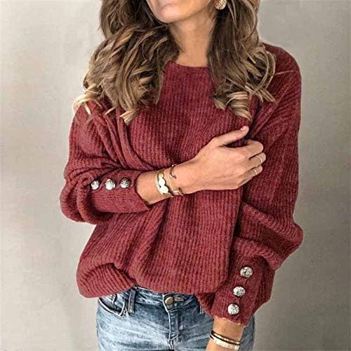 Женски џемпери мода со цврста боја пулвер тркалезен врат топол долг ракав џемпер џемпери џемпери