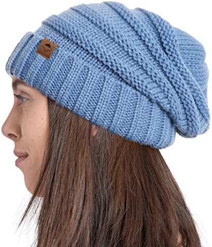 Тешка облека за глава, зимска капа за жени - преголем кабелски плетени капи - ладно време топло бучно плетено капаче