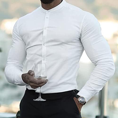 Машки мускулни кошули на ZDDO тенок вклопуван истегнат јака со долг ракав, лежерна копче надолу кошула тенок фит хипи маици