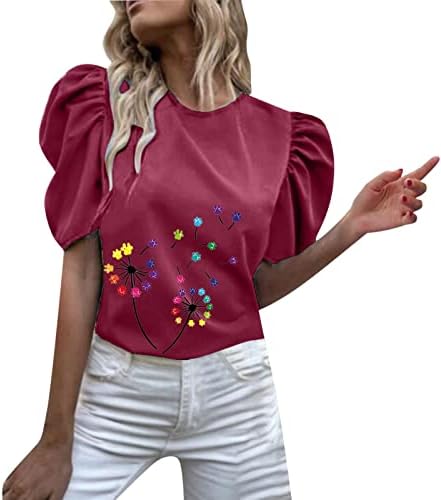 Преголема маичка кошула женски преклопени кратки ракави екипаж цвет печатена маица врвни обични тенок кошули жена с с.