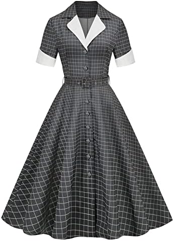 Гроздобер фустан од 1950 -тите години за замав за жена, женски пол -точка коктел фустан со краток ракав лак, вратоврска половината,