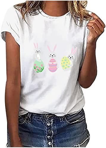 Зајак од кошула за печатење жени, печатени маички со кратки ракави, летен маичка за летни маички, велигденски ден Туника врвови каузална