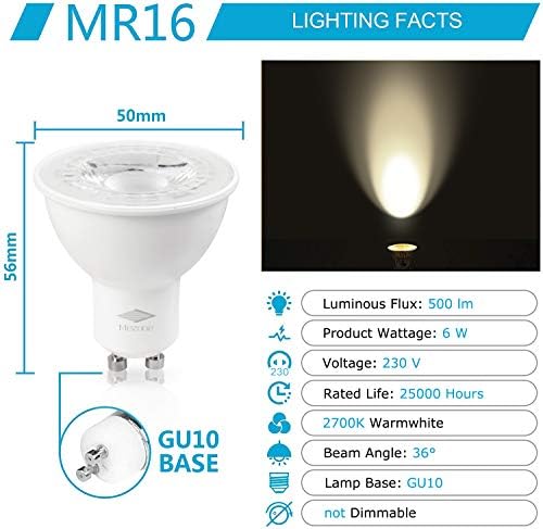 MEZONE GU10 LED Светилки 6W 500lm, 50w Халогени Светилки Еквивалент, Топло Бело 2700k, 36° Светилки Со Агол На Зрак, AC 120V-240V,