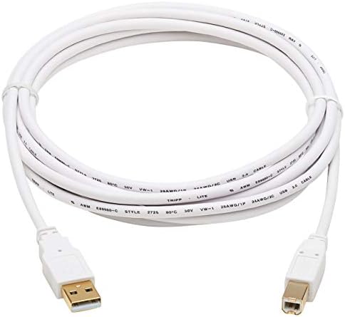 Tripp Lite, Safe-It, USB-A до USB-B, USB 2.0, кабел од машки до маж, ПВЦ VW-1 јакна, бела, 10 стапки / 3,05 метри, гаранција на производителот