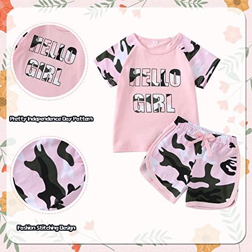 FOCUTEBB TOMDLER Девојче облека летни облеки Симпатична бебе кратка ракав маица панталони леопард камо отпечатено од 18 месеци до 6 години