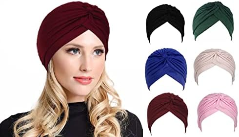 Bismaadh 6 парчиња јазол турбани beanie за жени, пред-врзани плетено турбан капа за капакот на капакот на главата за спиење мека капа за жени девојки
