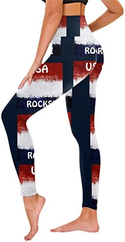 Американско знаме на 4 -ти јули женски хеланки контрола на стомакот, патриотски американско знаме хеланки, истегнете го задниот дел од кревање