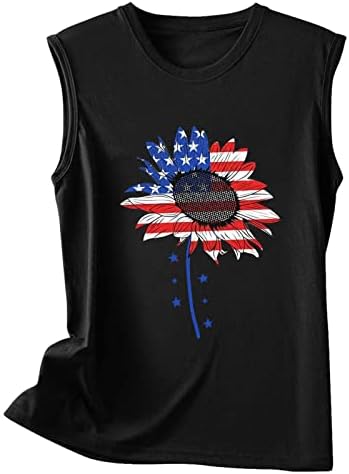 Lcepcy American Flag Tank Top For Women Casual Clone без ракави со цвеќиња во форма 2023 лето излегување со елек кошули блузи