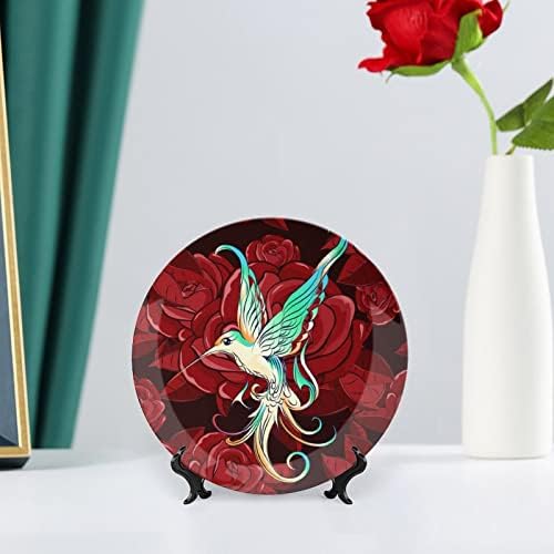 Прекрасна колибри со роза гроздобер дизајн коска Кина декор плоча со штанд декоративна плоча дома мачка-плоча