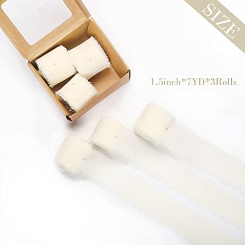 Aivanart 3 Rolls Chiffon Ribbon Silk-Like 1,5 x 7yd Рачно изработен крем за раб бели панделки за покани за венчавки, завиткување