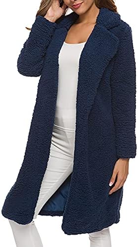 Loungewear Долги ракави кардиган дама обичен зимски долг џеб вклопување v вратот палто руно цврста боја удобност