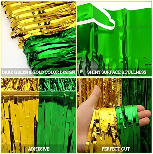 4 пакувања 3,3ft x 8.2ft Дипломирање на забави украси Зелено златно ливче фолија лажични завеси за домашно дипломирање на отворено Дипломирање DIY партија Tinsel Photo Background Supp