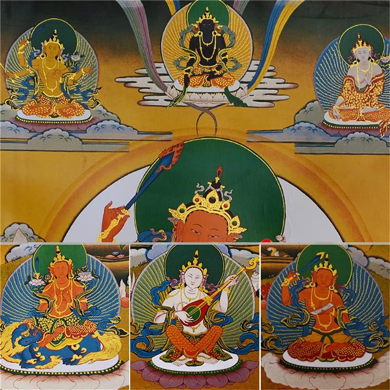 Gandhanra Tibetan Thangka Wallид виси, пет форми на манџури, будистичко сликарство Танга, брокада на Танга, таписерија на Буда со свиток, за медитација