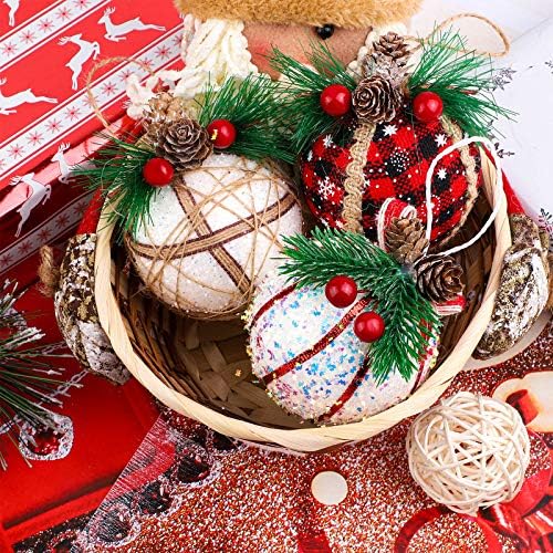 Motarto 6 парчиња пена божиќни украси за топка што висат украси црни и црвени биволи карирани и украси на болови со топка, празнични
