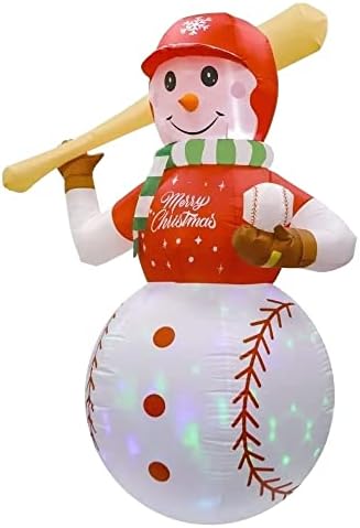 Божиќни украси на надувување на есл, надворешно Божиќно надувување на отворено декорација Бејзбол снежен човек со обоени LED светла за Божиќна