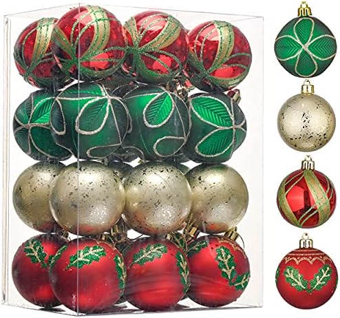 Valery Madelyn 24ct 60 mm Традиционални црвени зелени и златни божиќни украси за божиќни топки, разнишани плочки за Божиќ за украсување на новогодишни