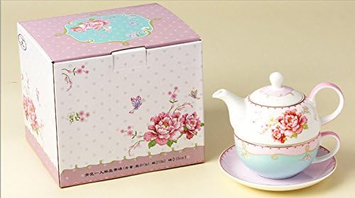 Jusalpha® фино коска кинески чајник за еден, роза чајник и чаша чај- чаша чај со сет за чинии, розови рози