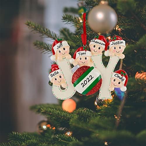 Максира персонализирана радост семејство од 6 Божиќен украс - Обична радост Елфс Семејство од 6 украси - уникатен подарок за Божиќ за деца