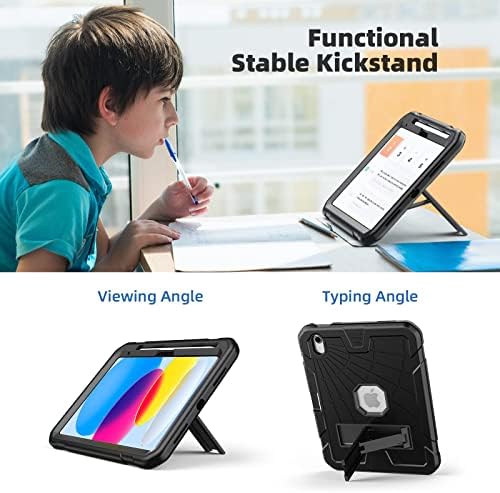 TSQQST iPad 10 -та генерација кутија за деца со заштитник на екран 2022 | iPad 10 случај 10,9 инчи со држач за моливи+штанд | Силиконски