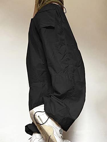Женски торбички панталони со карго за влечење еластична половината, искривени пешачки панталони падобран панталони за жени хипи салон пантоло