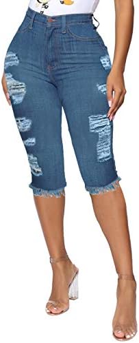 MGBD женски летни искинати тексас дизајнер на дизајнерот на фрејтирана Бермуда со џебови Обични топли панталони отсечени од потресени шорцеви