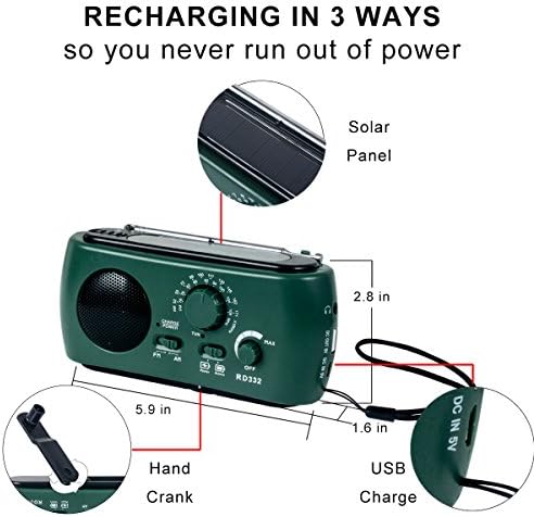 Итно радио со полнач за соларни и чудак, 3 LED батерија на фенерче и USB полнење FM/AM Radio 500mAh Power Bank Mobile Charger за