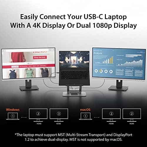 j5create Laptop Stand СО USB C Dual HDMI Дисплеј Центар-2 USB a 5GBPS, PD 100W СО USB-C 5Gbps, Етернет | Алуминиум Компјутер Riser за Macbook