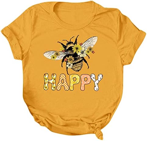 Блузи За Хеланки Жени Со Кратки Ракави Обични Пчелни Фестивалски Кошули За Печатење Тркалезен Врат Лесни Брзи Суви Жени