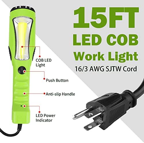 ЕП 15 ft LED работно светло, 1200 LUMEN LED LED LED LIGHT - 16 мерач SJTW затворен кабел за продолжување на отворено, рачен, магнетна