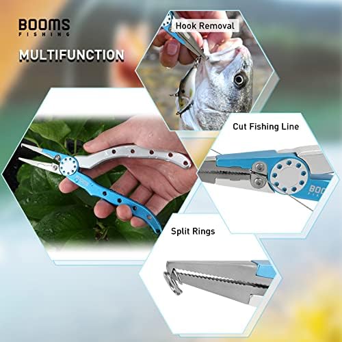 Booms Риболов X02 Алуминиумски клешти со солена вода, отстранувач на кука и сплит прстен клешти за риболов, плетенка линија за секачи за