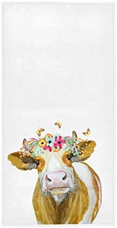 Наанле Симпатична Крава Со Цвеќиња Венец Пеперутка Мека Високо Абсорбента Гостин Големи Домашни Декор Крпи За Раце За Кујна, Бања,