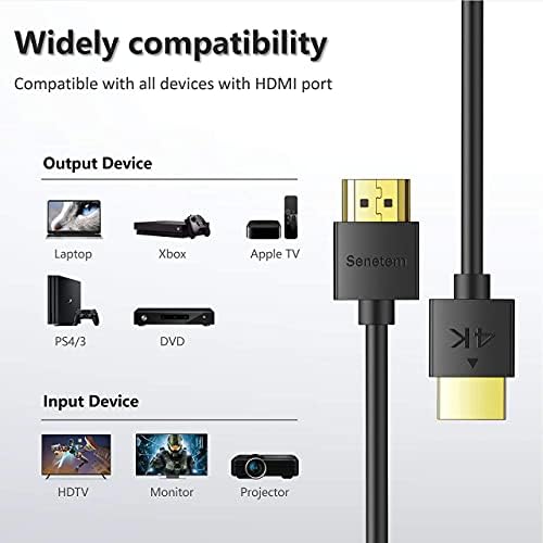 4K HDMI кабел 10 стапки со голема брзина, HDMI 2.0 кабел, тенок HDMI кабел, конектори со низок профил злато-4K, 2K, HDR, ARC, 3D,