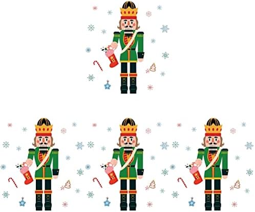 Абоофан 4 листови испорачува Божиќно шема стакло налепници на отворено оревчери домашни забави оревци снегулки за тремот Божиќ декорација