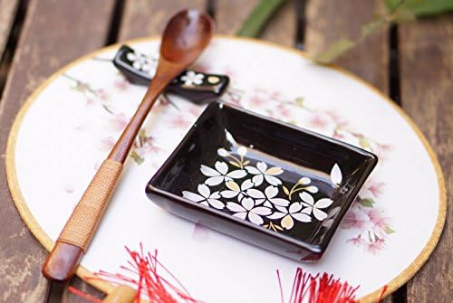 CINF керамички јапонски цреша цветни салата сос Правоаголен суши чинија сет од 4 плочи црни закуски чинии за зачинување за зачинување за зачинување
