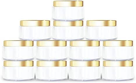 MYOC 12 пакет 50gm празни големи пластични тегли со полнење со златни капаци, тркалезни козметички контејнери за производи