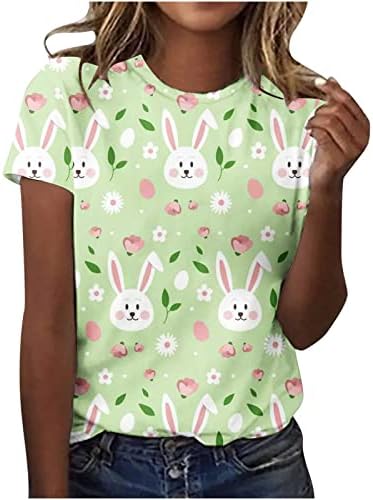Велигденски кошули за жени 3Д печатење Христијанска празничка блуза Симпатична зајаче графичка маичка Основна маичка со кратки ракави