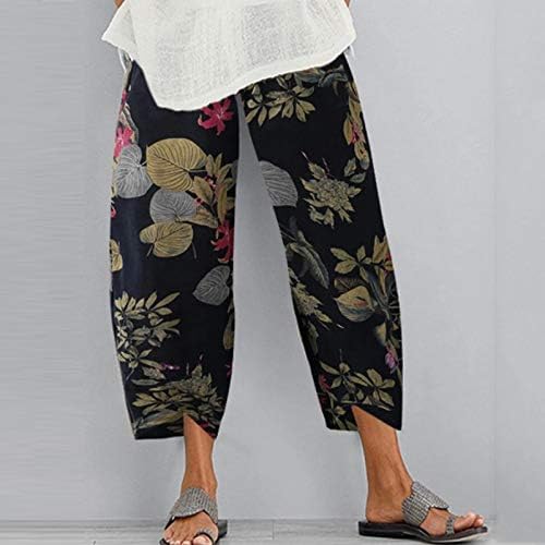 Grge beuu capri панталони за жени палацо дневни панталони широки печати за нозе исечени дното на памучни панталони со панталони со џебови