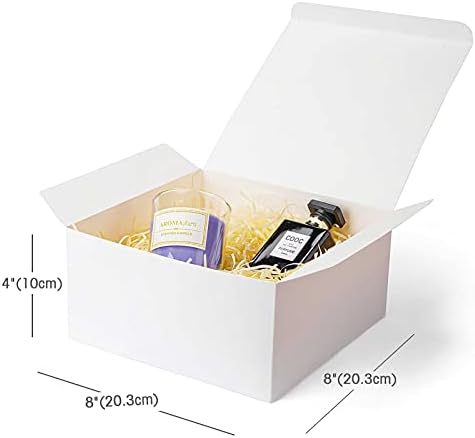 Opaprain 8x8x4 инч 10 пакет мала бела кутија за подароци со капак, лесен за склопување, користена за Божиќен подарок, кутија