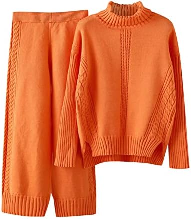 Women'sенски плетен сет 2023 Пролет за плетење плетено џемпер постави цврсти патеки со долги нозе, жени 2 парчиња облеки