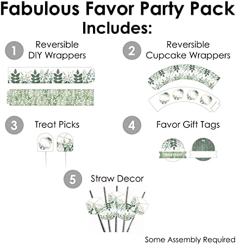 Голема точка на среќа Бохо Ботаничка - Зелена забава за забава и комплет за кекс - Партиски пакет за фаворити - 100 парчиња
