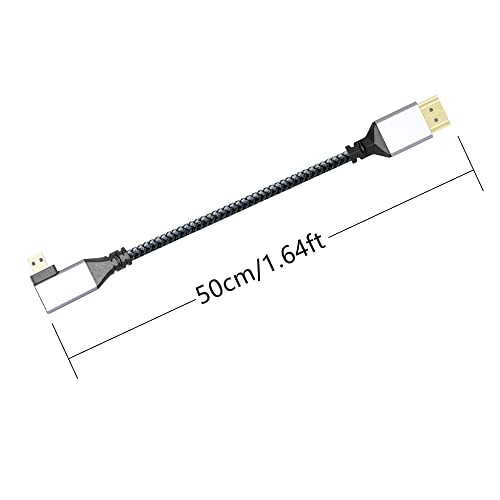 Riieyoca 4K Micro HDMI до HDMI адаптер кабел, 90 степени десен агол микро HDMI машки до HDMI машки алуминиум краток најлонски кабел за плетенка,