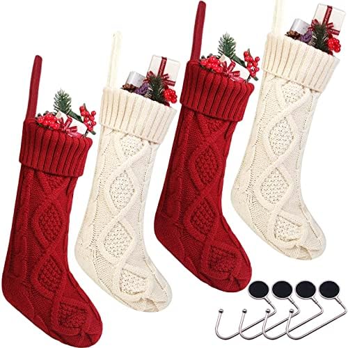 Twakashic 4 пакет -18 инчи Божиќни чорапи, големи божиќни плетени Божиќни чорапи со 4 носители на божиќни порибници, за семеен празник