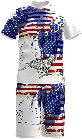 Мажите кратки ракави лабави во САД знаме за печатење на атлетски облеки на 4 -ти јули патриотска маица и шорцеви летни патеки за