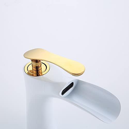 ZingCord Современа центриутска уметничка 1 рачка суета водопад плука бела и златна боја бања мијалник за мијалник за мијалник топла и ладна миксер