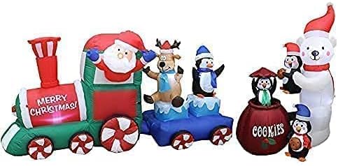 Два божиќни украси за украси, вклучуваат 7 стапала долги надувување на ирваси на Дедо Клаус Пингвин на воз, и анимирана анимирана